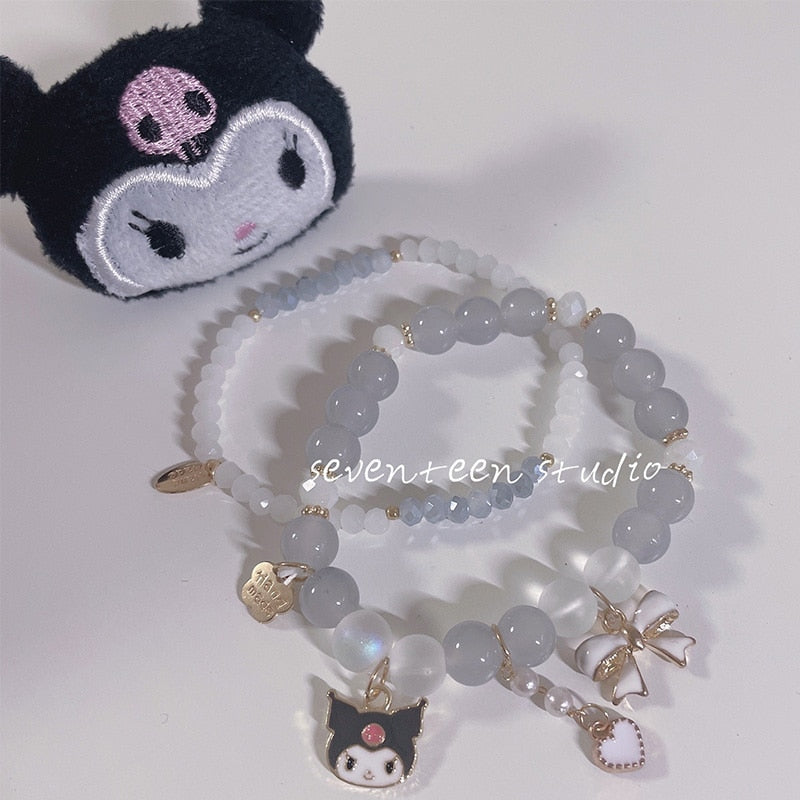 Kawaii Sanrioed Plush Mymelody Cinnamoroll Kuromi Bracelet Cartoon Men and Women Gift Friendship Charms Elastic Rope Jewelry Toy