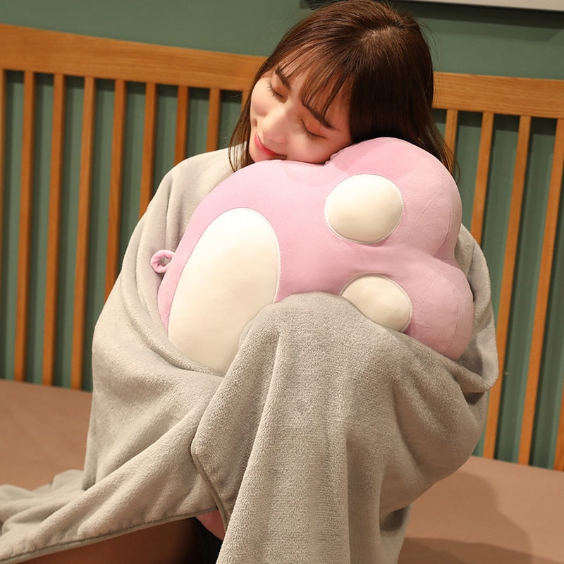 40cm 50cm Kawaii Plush Cat Paw Toy Down Cotton Stuffed Animal Functional Pillow with Blanket Gift for Kids