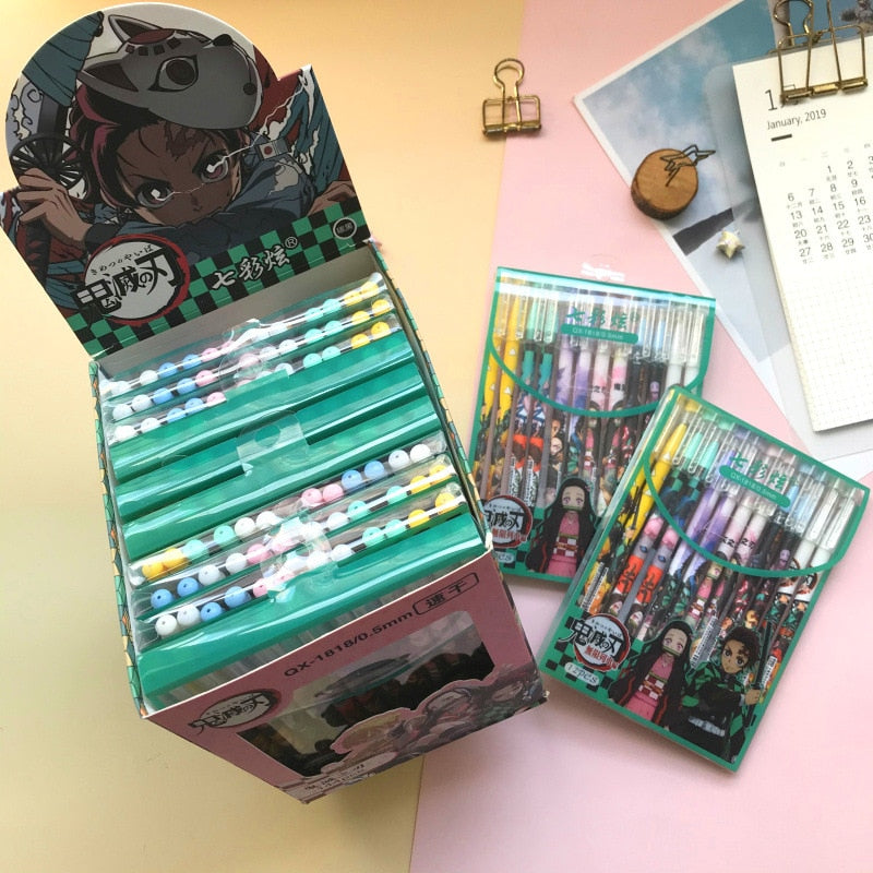 6 Pcs Anime Demon Slayer Kimetsu No Yaiba Kamado Tanjirou Nezuko Cute Black ink Neutral Pen Kawaii Gel Pen kids stationery gift