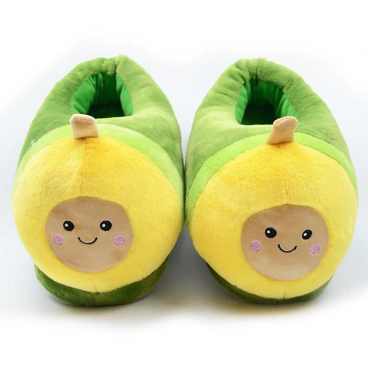 Kawaii Plush Avocado Slippers Fruit Toys Cute Pig Cattle Warm Winter Adult Shoes Doll Women Indoor Household Products size 35-43
