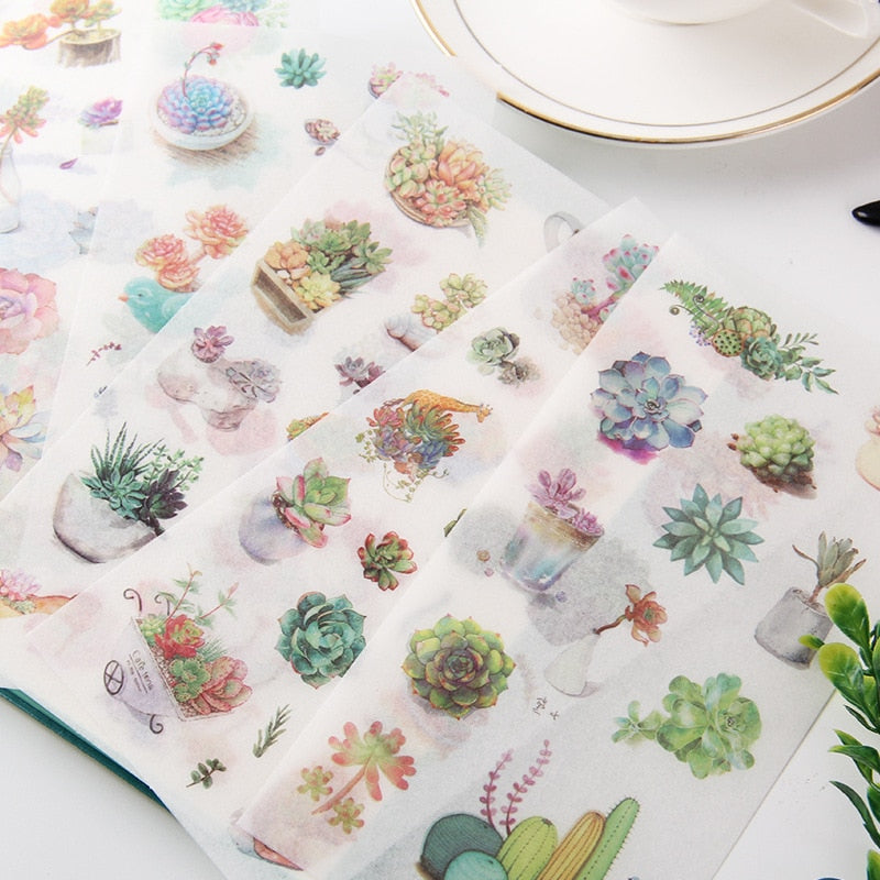 6 Sheets Kawaii Succulent Floral Sticker Set Cute Animal Stationery Stickers Diary Book Diy Journal Planner Decorative Label