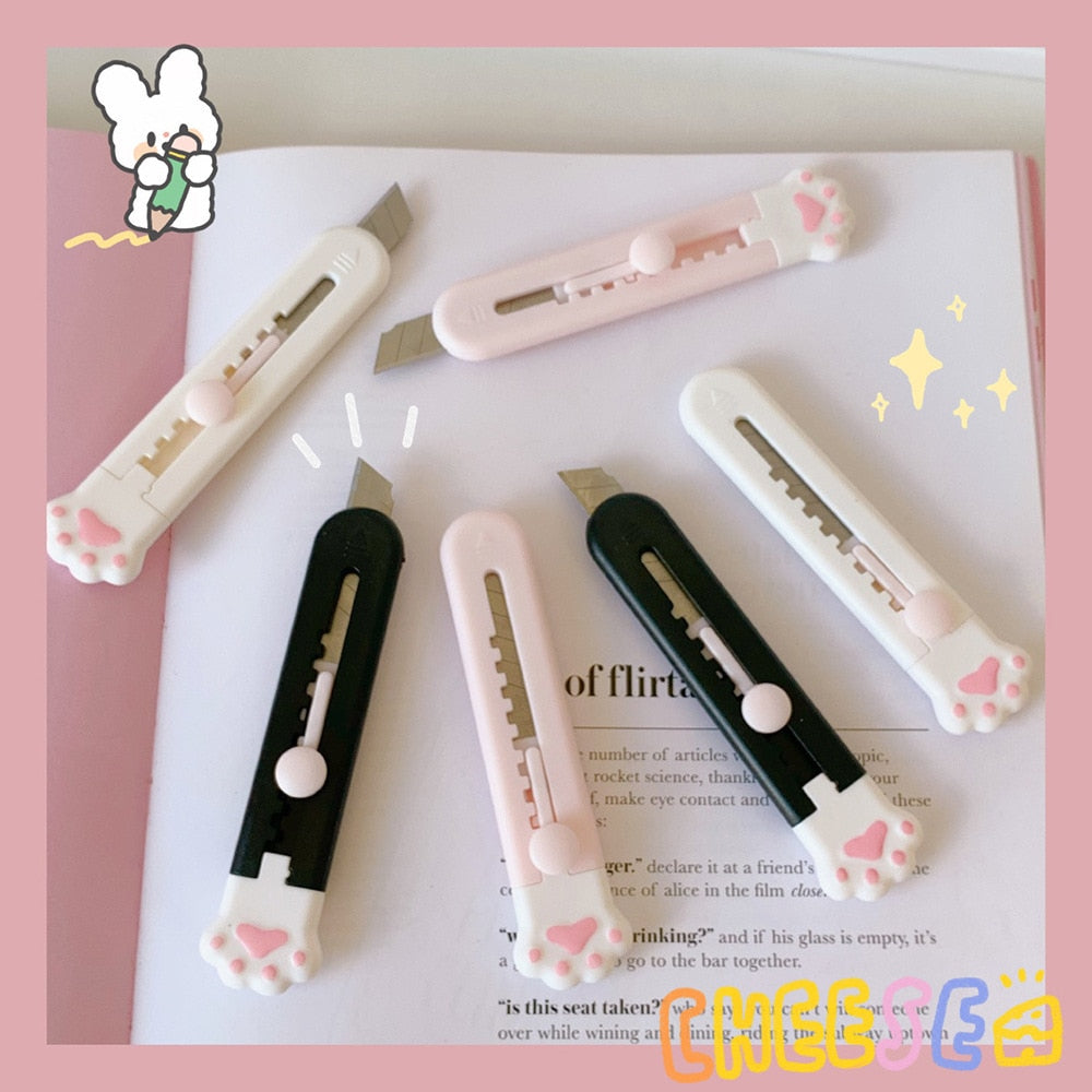 MINKYS Kawaii Mini Pocket Cat Paw Art Utility Knife Express Box Knife Paper Cutter Craft Wrapping Refillable Blade Stationery