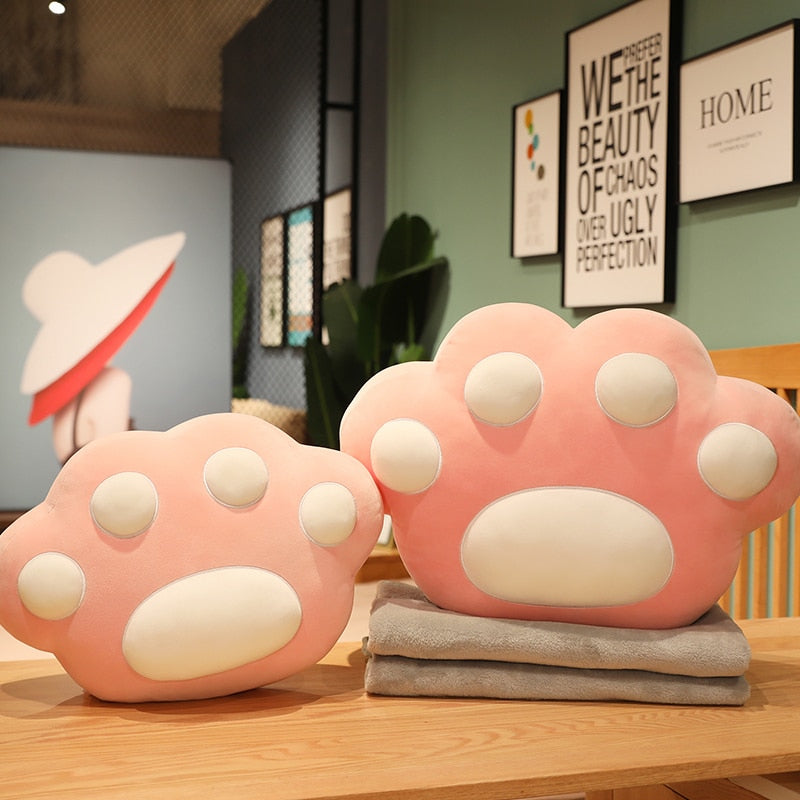 40cm 50cm Kawaii Plush Cat Paw Toy Down Cotton Stuffed Animal Functional Pillow with Blanket Gift for Kids