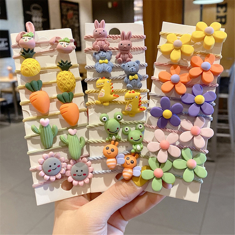 10 Pcs/Set Cute Floral Girls Rubber Bands Princess Kawaii Hair Ornament Headwear Elastic Hair Bands Headbands Hair Accessories