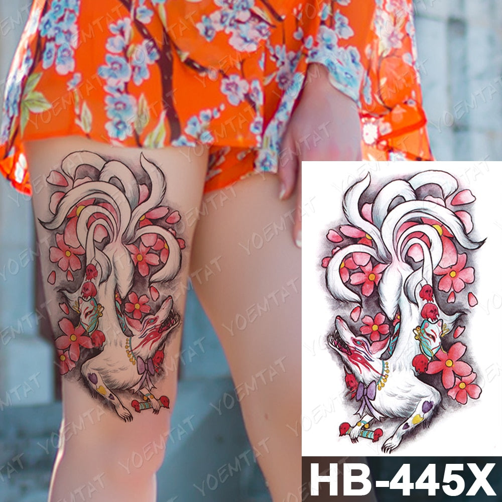 Waterproof Temporary Tattoo Stickers Fox Cat  Anime Kawaii Flash Tatoo Women Men Cute Pink Japanese Body Art Fake Sleeve Tattoos