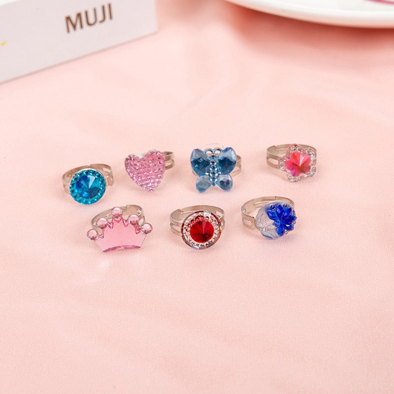 10pcs Cute Cartoon Kids Rings Kawaii Korean Children Girls Flower Alloy Finger Ring Child Jewelry Gift Adjustable Rings