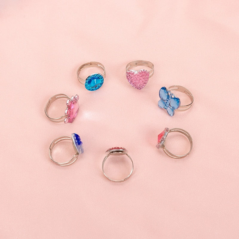 10pcs Cute Cartoon Kids Rings Kawaii Korean Children Girls Flower Alloy Finger Ring Child Jewelry Gift Adjustable Rings