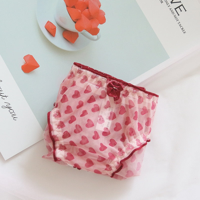 Sexy Lace Retro Panties For Women Underwear Fashion Panty Lingerie Kawaii Loving Heart Cute Briefs Low-Rise Brief Female New