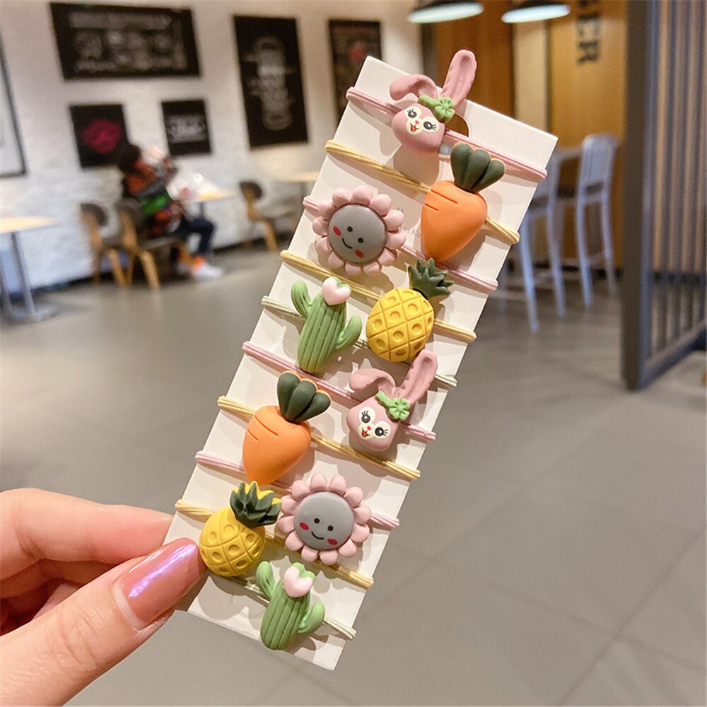 10 Pcs/Set Cute Floral Girls Rubber Bands Princess Kawaii Hair Ornament Headwear Elastic Hair Bands Headbands Hair Accessories