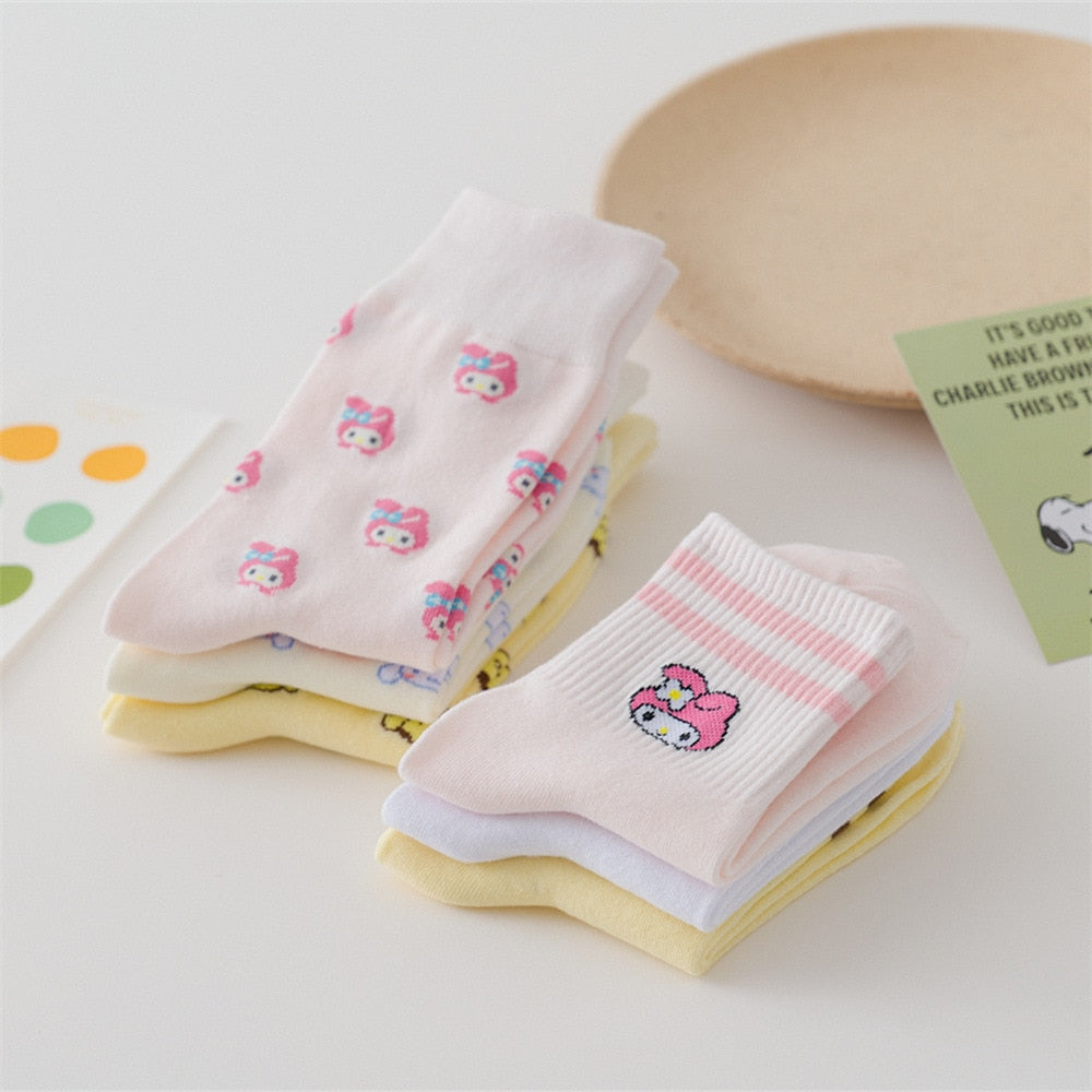 New Sanrio Cute Cartoon Kuromi Cinnamoroll My Melody Pompompurin Kawaii Warm Socks Christmas Gifts for Children
