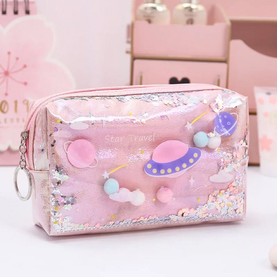 Planet laser cute pen case School pencil case big Stationery bag for girls Cosmetic bag student Storage bag kawaii pen bag gifts