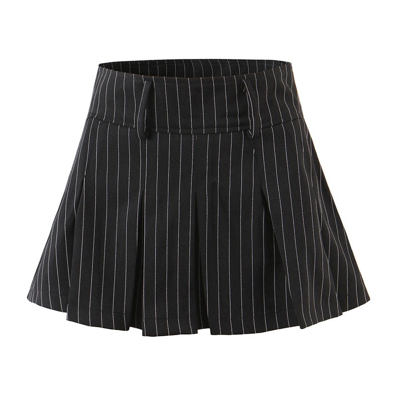 Vintage college style sexy high waist striped pleated skirt woman slim fit kawaii short mini skirt for girl spring Autumn