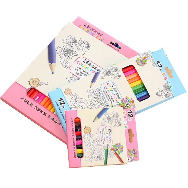 Boxed 24 Color Pen Pencils Set Children Kawaii Stationery Crayon Coloring Drawing Colored Pencil for School Paint Art Supplies