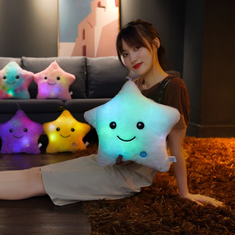 1pc 35*40cm Kawaii Star Pillow Color Change Luminous Pillow with LED Light Soft Stuffed Doll Toys for Children
