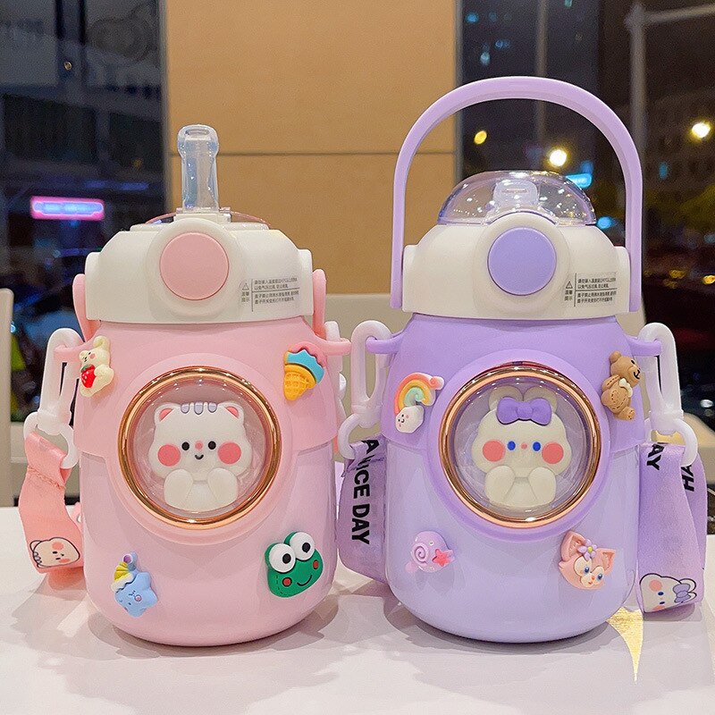 Kids Thermos Bottle Cute Water Bottle Kawaii Straw 700ml Stainless Large Capacity Cartoon Girl Kettle Student Cup for Children