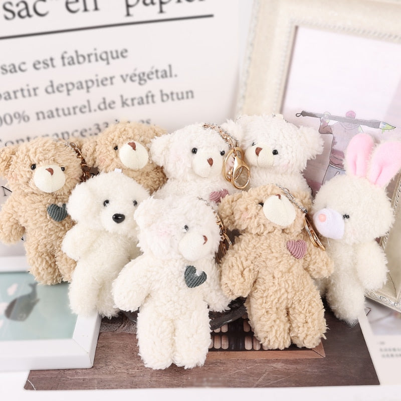 Kawaii Plush Bear Keychain Cute Love Bear Doll Bag Pendants Rabbit Dog Keychains Toys Soft Cotton Key Chain Girls and Kids Gift