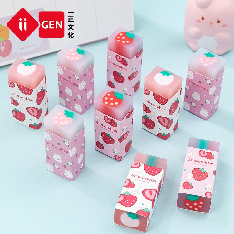 Sweet Strawberry Rabbit Soft Rubber Eraser Kawaii School Office Supplies for Students Cool Prizes Stationery Korean