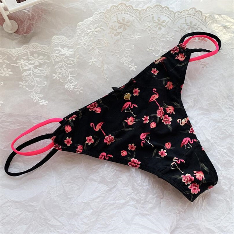One Size Women String Floral Panties Sexy Cherry Leopard Print Underwear Low-Waisted Briefs Female Ladies Kawaii Lingerie Pantys