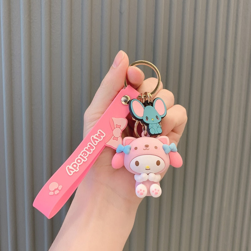 Kawaii Hello Kitty Keychain Sanrio Anime Cartoon Melody Kuromi Cinnamoroll Toys Cute Pendant Dolls Car Key Ring Girl&Child Gifts