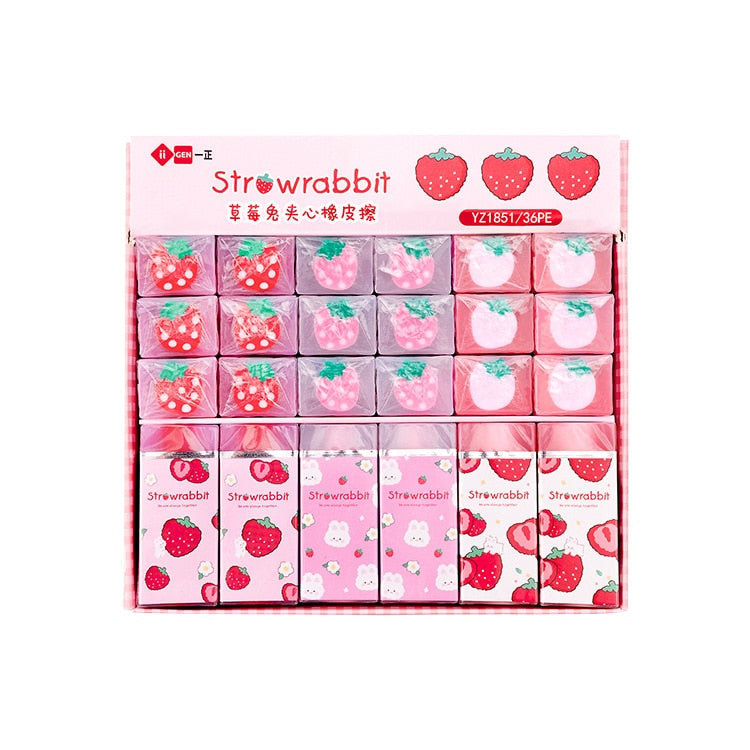 Sweet Strawberry Rabbit Soft Rubber Eraser Kawaii School Office Supplies for Students Cool Prizes Stationery Korean