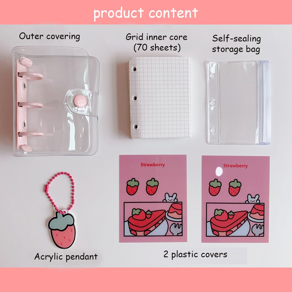 Cute Transparent Mini Loose-leaf Notebook Creative Portable Pocket Hand Book 3 Ring Binder Kawaii School Supplies Stationery