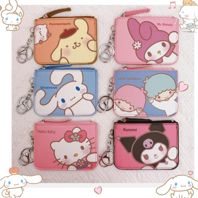 Sanrio Kawaii Hello Kitty Wallet Melody Kuromi Cinnamoroll Coin Purse Women Anime Children Pu Card Holder Girls Birthday Gifts