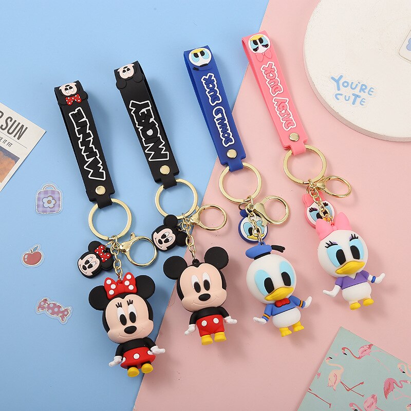 Disney Anime Cartoon Mickey Mouse Minnie Figure Keychains Donald Duck Piglet Key Chain Model Kid Toy Kawaii Children Gift
