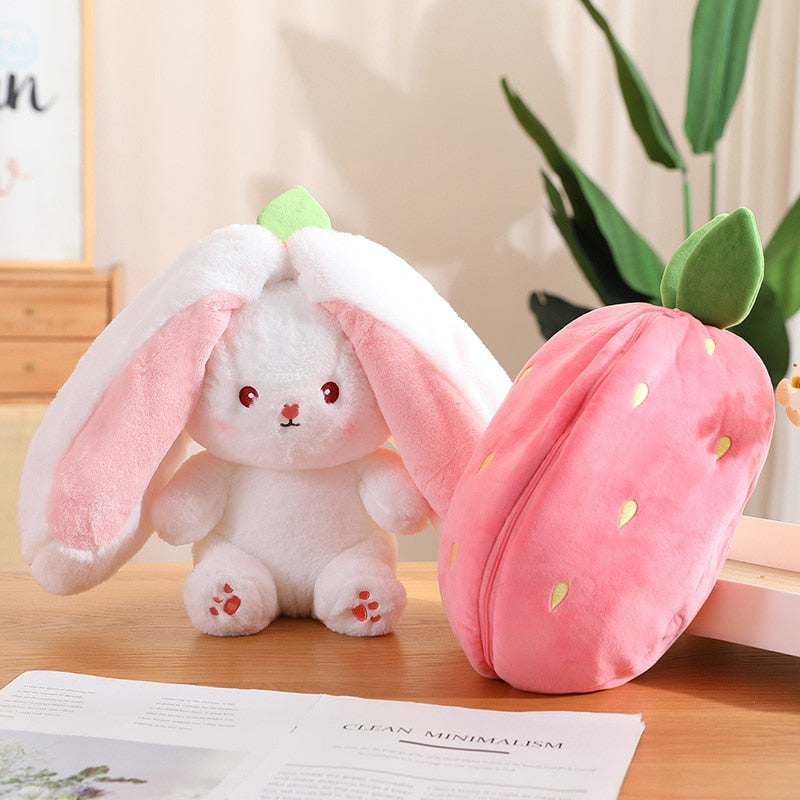 3PCS Kawaii Fruit Transfigured Easter Bunny Plush Toy Cute Carrot Strawberry Bag Turn Into Rabbit Plush Toy Kids Birthday Gift