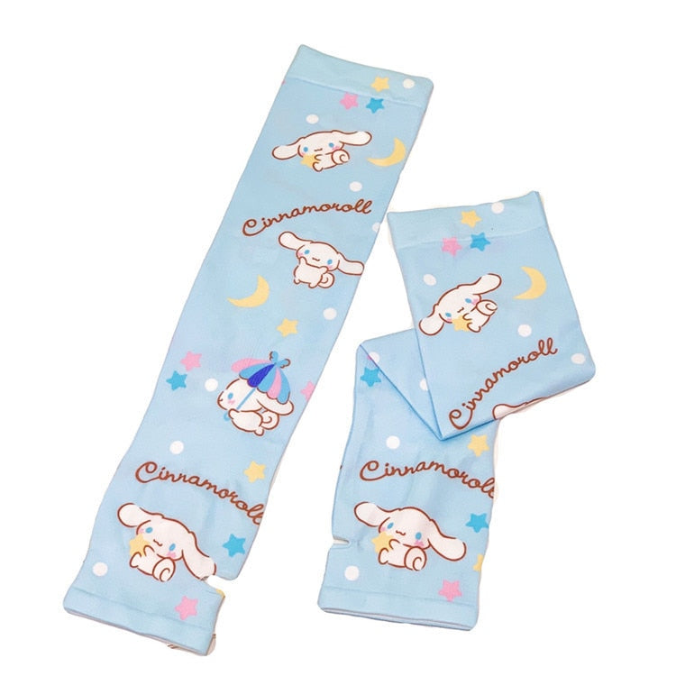 Kawaii Sanrios Kuromi My Melody Cinnamonroll Men Women Arm Sleeves Summer Breathable Quick Dry UV Protection Ice Silk Gloves