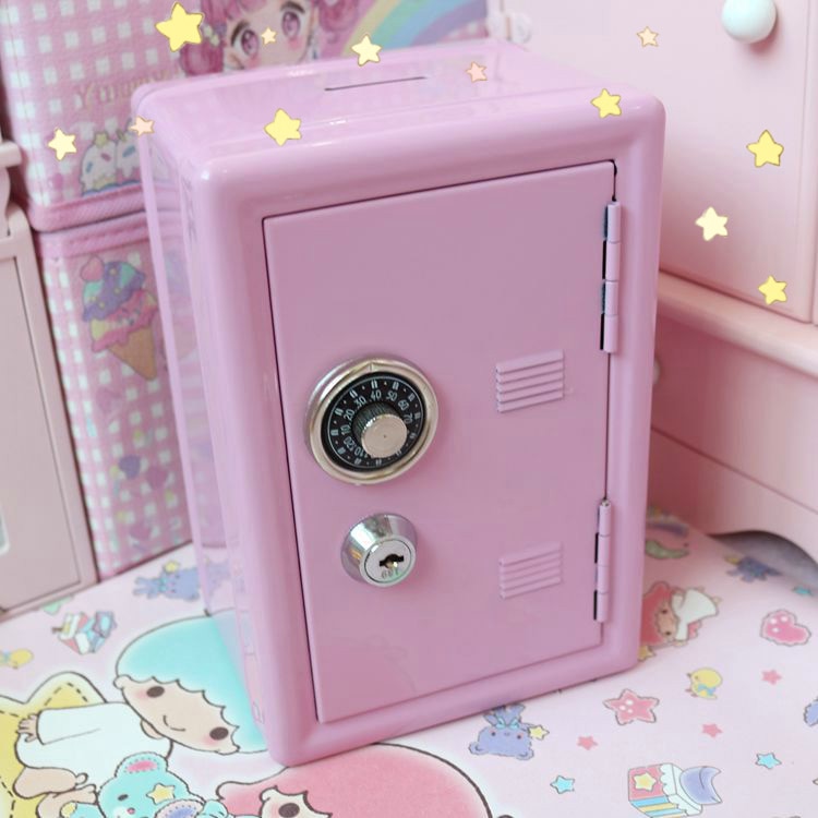 NEW Ins Safe Box Organizer Iron Pink Desk Decorative Box Piggy Bank Metal Mini Cabinet Money Storage Box Kawaii Storage Box
