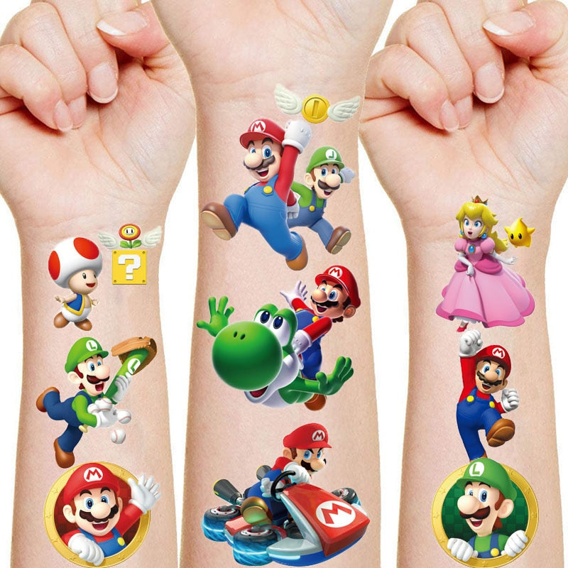 Super Mario Bros Tattoo Stickers Kawaii Anime Figure Toys Kids Happy Birthday Party Decoration Cute Cartoon Game Stickers Gifts