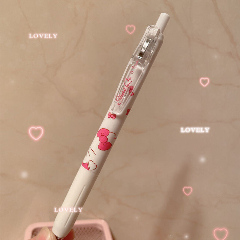 4pcs Hello Kitty Sanrio Anime Press Pen Children Press Stationery Pen Exam Pen Kawaii Pink Girls Special Pen School Supplies