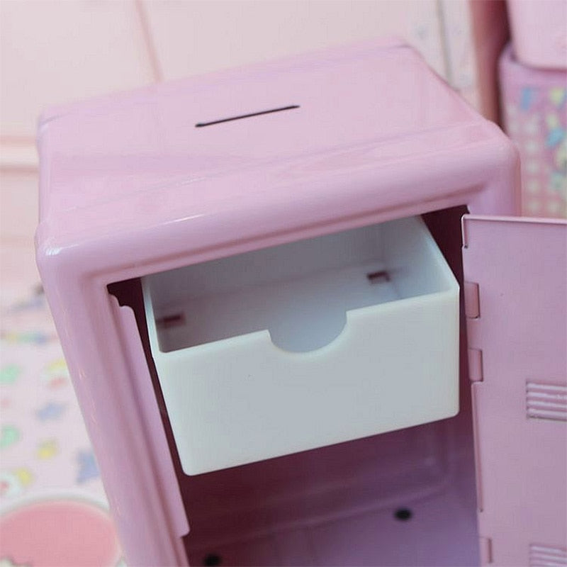 NEW Ins Safe Box Organizer Iron Pink Desk Decorative Box Piggy Bank Metal Mini Cabinet Money Storage Box Kawaii Storage Box