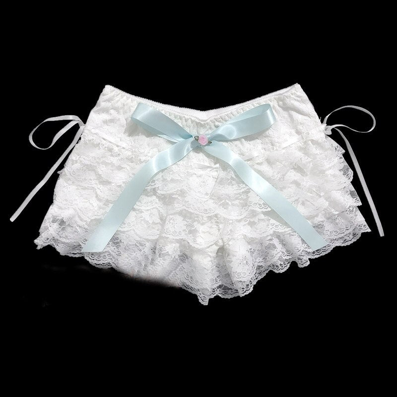 Multilayer Lace Shorts Women Ribbons Flower Ruffles Elastic Waist Cute Cake Shorts  Lolita Shorts for Sweet Girls Kawaii Clothes