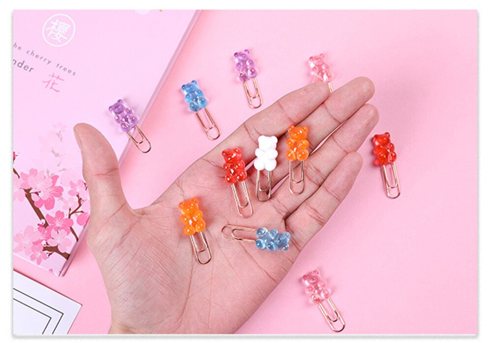2pcs/lot Kawaii Rainbow Bear Paper Clip Decorative Bookmark Binder File Clips School Office Stationery Accessories