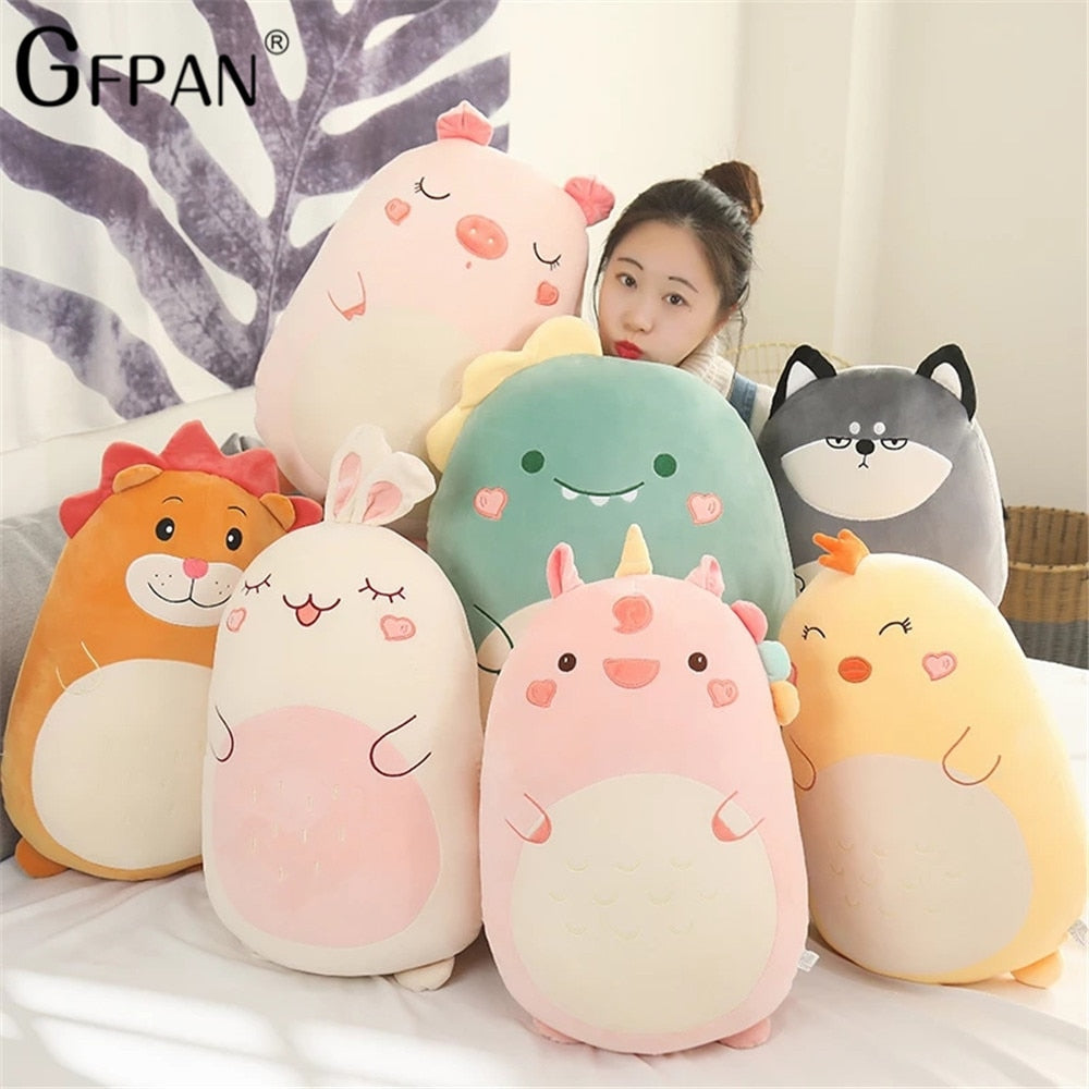 Squishy Toy Kawaii Animal Fat Dinosaur Shiba Inu Dog Pillow Plush Toys Cute Mouse Rabbit Doll Girls Bed Holding Sleeping Cushion
