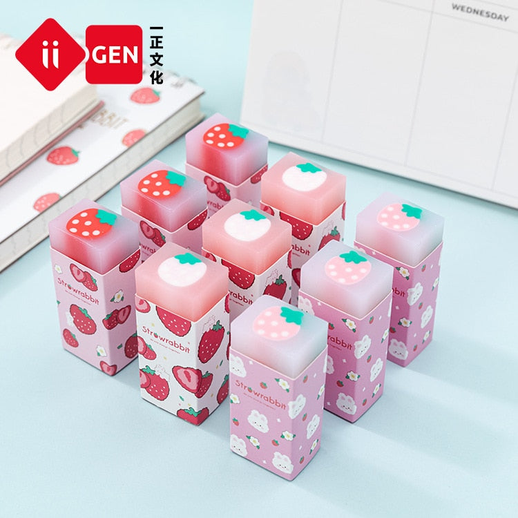 Sweet Strawberry Rabbit Soft Rubber Eraser Kawaii School Office Supplies for Students Cool Prizes Stationery Korean