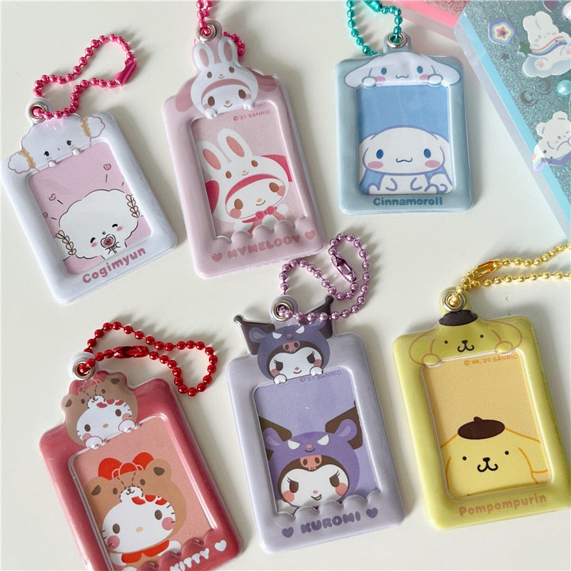 Kawaii Sanrios Sweet Korean ID Photo Protect Case Keychain Kuromi HelloKitty My Melody Phone Protector Bag Car Keyring Chain