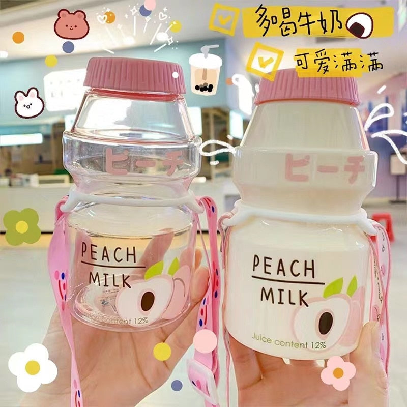 450ml Yogurt Plastic Cute Water Bottle With Straps Carton Kawaii Tour Fruit Drinking Yakult Shape Milk Portable Kids/Girl/Adult