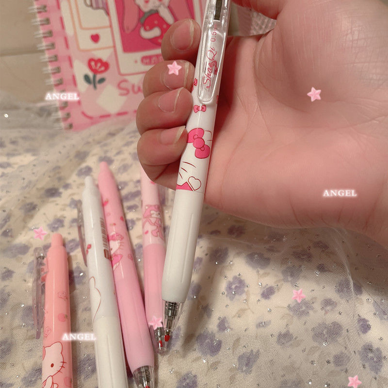 4pcs Hello Kitty Sanrio Anime Press Pen Children Press Stationery Pen Exam Pen Kawaii Pink Girls Special Pen School Supplies
