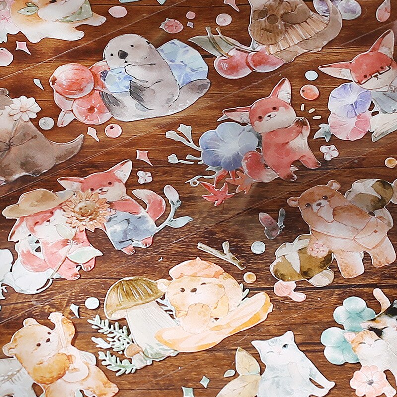 Kawaii Animal Party Masking Washi Tape Cute Cat Dog Otter Decorative Adhesive Tape Diy Scrapbooking Material Sticker Label