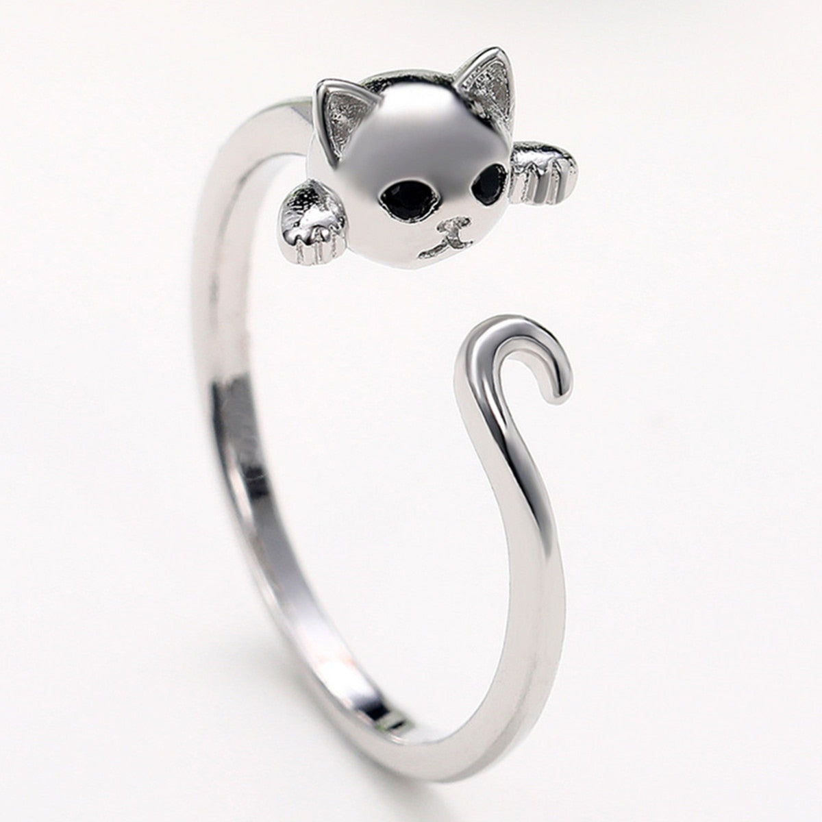 Kawaii Cute Cat Open Ring Silver Color Girl Adjustable Rings For Woman Party Crystal Zircon Fashion Gifts Jewelry