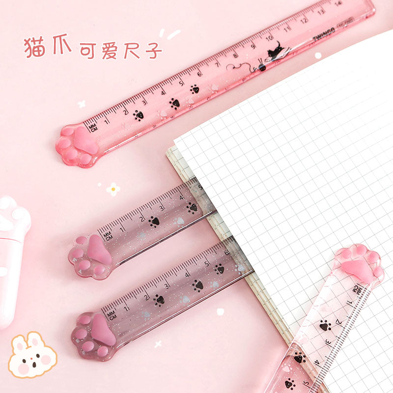 Cute Cat Paw Plastic Straight Rulers Kawaii School Office Supplies Planner Accessories Student Prize Kawaii Stationery