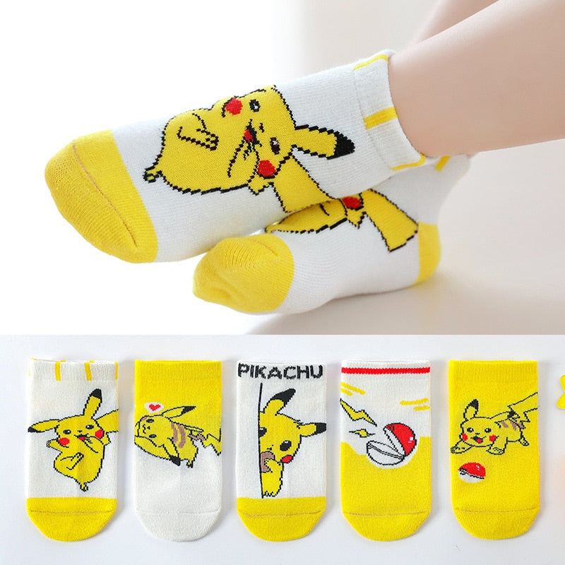 5 Pairs Sports Cartoon Children's Socks Baby Boy Pokemon Pikachu Socks Kawaii Child Warm and Soft Gift Kids Girls Clothing
