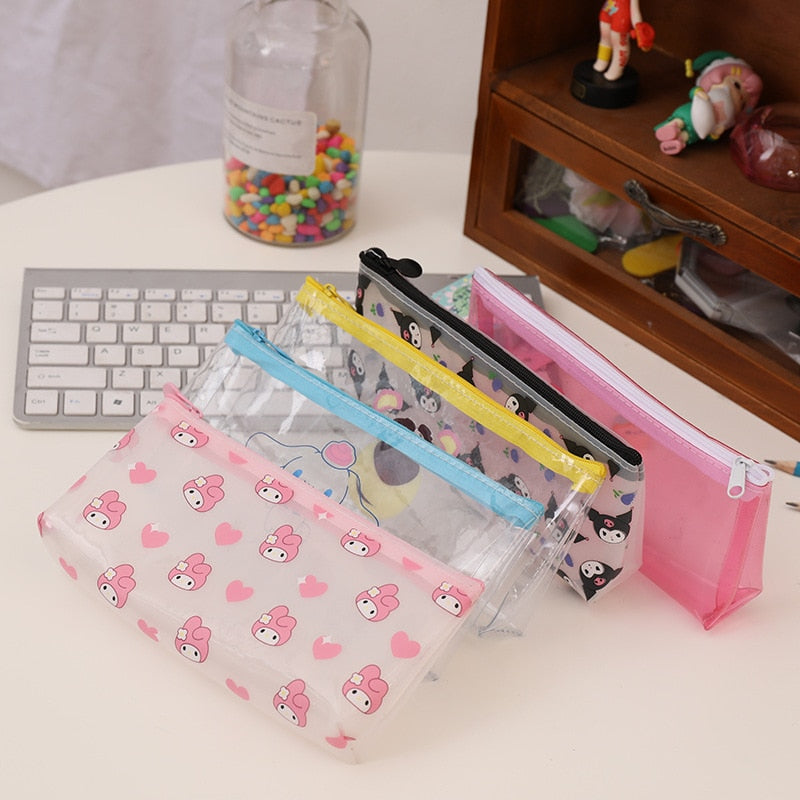 Cartoon Kuromi Pencil Case Kawaii Anime Sanrio Mymelody Cute Girlish Heart Desktop Student Stationery Storage Bag Toys Gifts