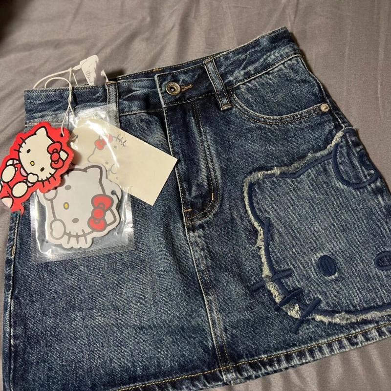 Hellokitty Sanrio Anime Cute Kawaii Summer Girl Y2K Sexy Denim Skirt Jeans Female Vintage Casual Slim A-Line Mini Skirts