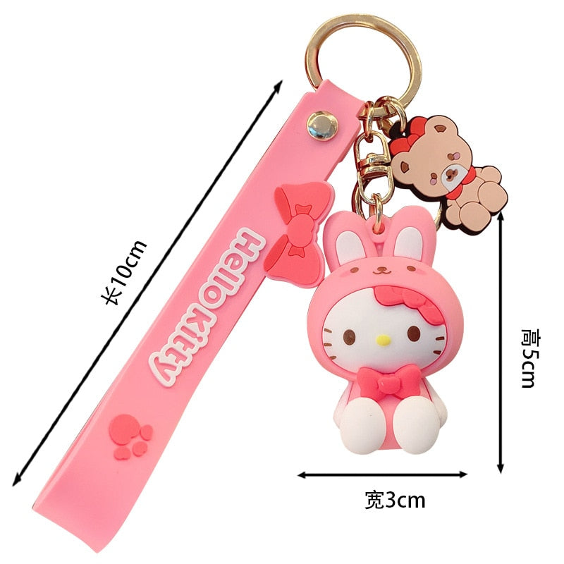 Kawaii Hello Kitty Keychain Sanrio Anime Cartoon Melody Kuromi Cinnamoroll Toys Cute Pendant Dolls Car Key Ring Girl&Child Gifts