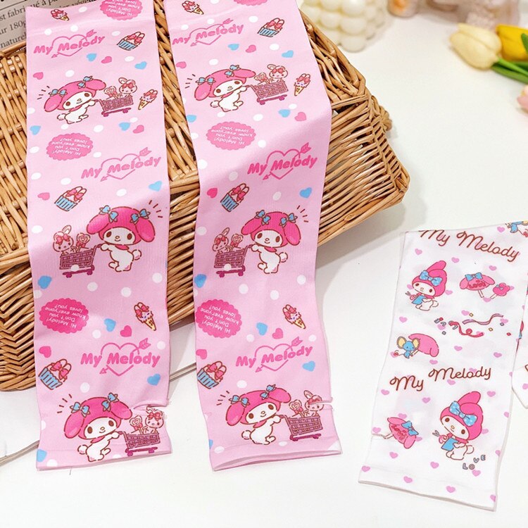Kawaii Sanrios Kuromi My Melody Cinnamonroll Men Women Arm Sleeves Summer Breathable Quick Dry UV Protection Ice Silk Gloves