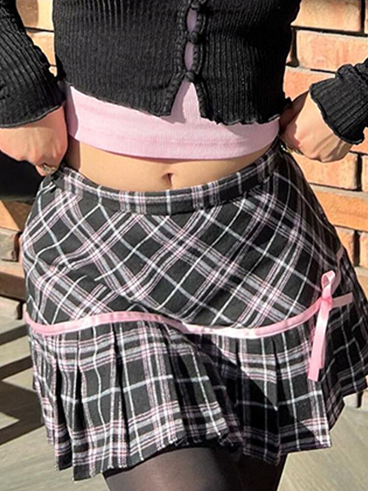 AltGoth Sweet Cute Plaid Skirt Women Fairycore Grunge Pastel Goth High Waist Mini Skirt Harajuku Y2k E-girl Clubwear Skirt Femme