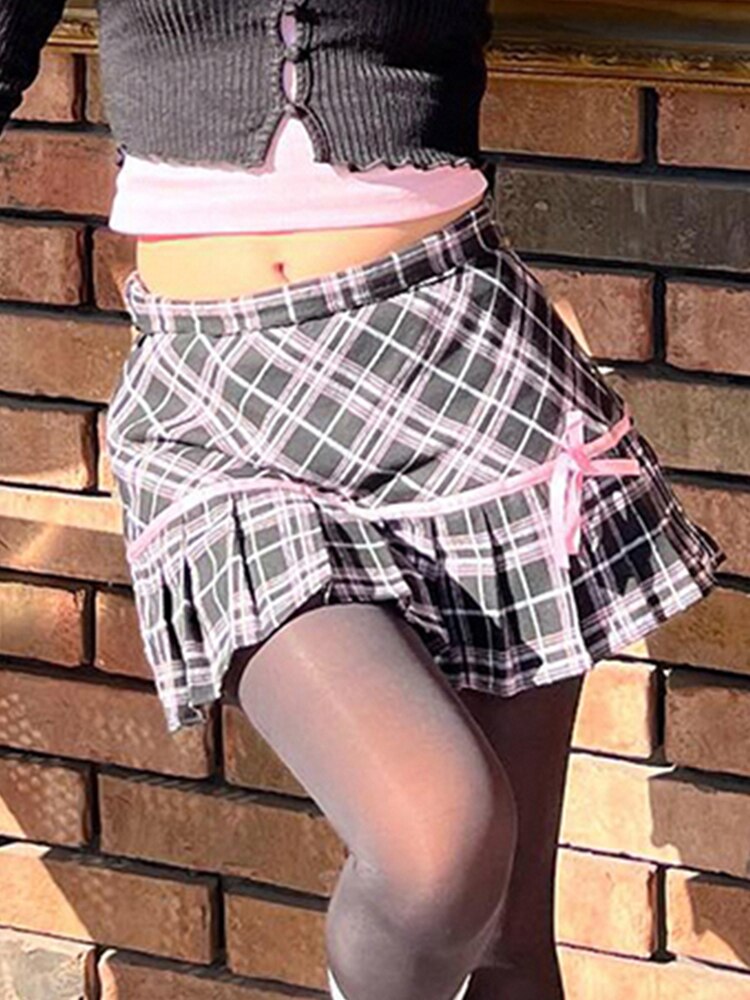 AltGoth Sweet Cute Plaid Skirt Women Fairycore Grunge Pastel Goth High Waist Mini Skirt Harajuku Y2k E-girl Clubwear Skirt Femme